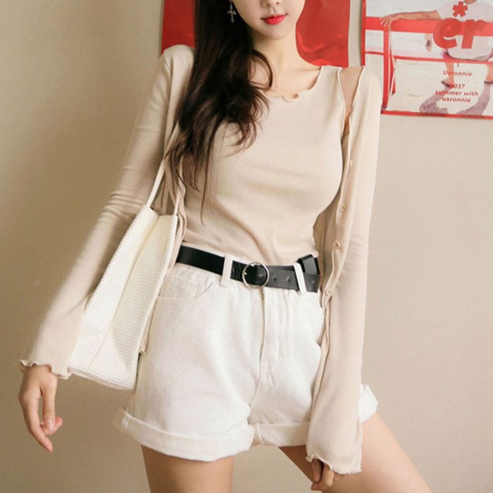 セール Off ハイウエスト デニムショートパンツ レディース 夏 ベルト付き ショーパン ロールアップ ミニミニストア Miniministore Magaseek