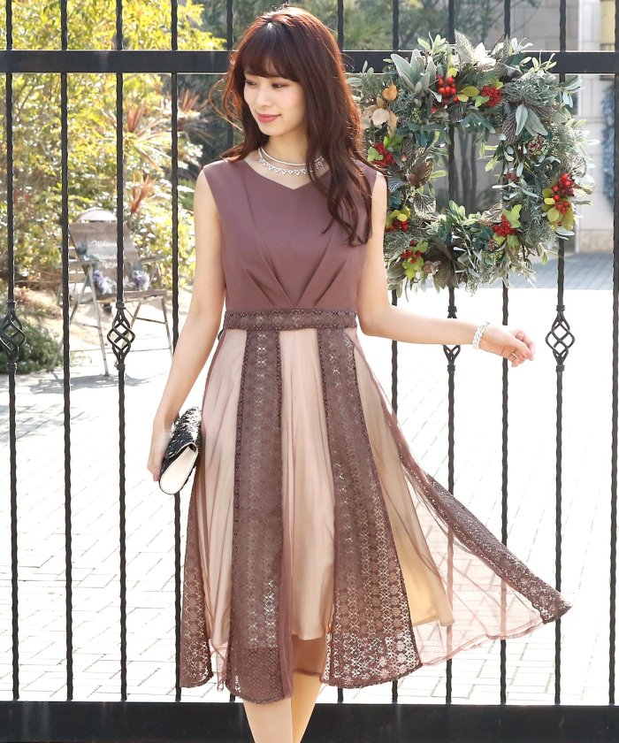 セール パーティー 結婚式 バイカラーパネルレースパーティードレス プールヴー Pourvous Magaseek