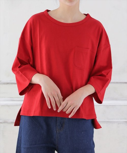LACEEQ(ラシーク)/バックプリント7分袖Tシャツ/レッド