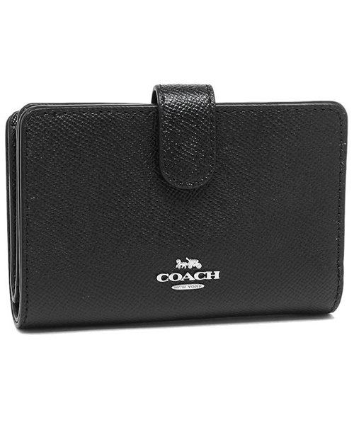 COACH(コーチ)/COACH 財布 アウトレット コーチ F11484 クロスグレイン ミディアム コーナー ジップウォレット 二つ折り財布/ブラック／シルバー