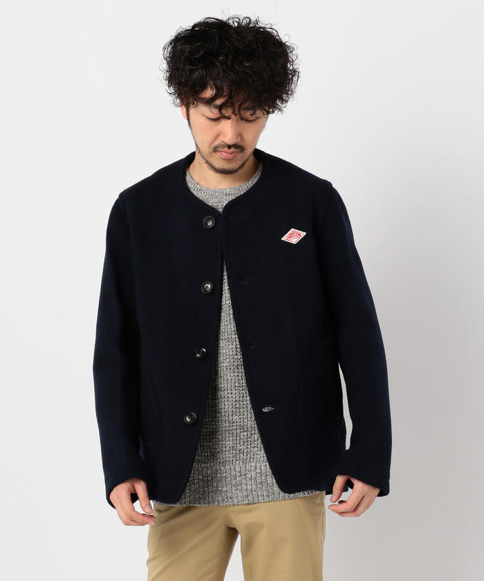 DANTON ウールモッサ ノーカラージャケット NAVY