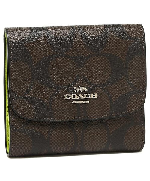 COACH(コーチ)/コーチ 折財布 アウトレット レディース COACH F39192 SVDLP カーキ 蛍光 ネオン イエロー/カーキ×イエロー