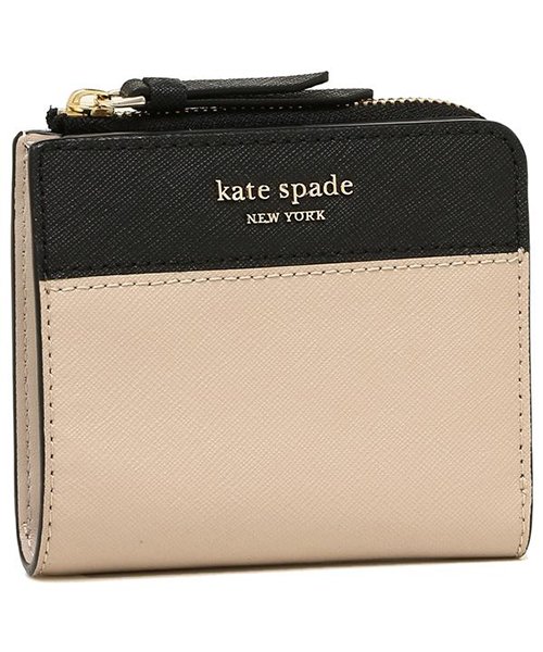 kate spade new york(ケイトスペードニューヨーク)/ケイトスペード 折財布 アウトレット レディース KATE SPADE WLRU5430 195  ライトベージュ ブラック/ライトベージュ/ブラック