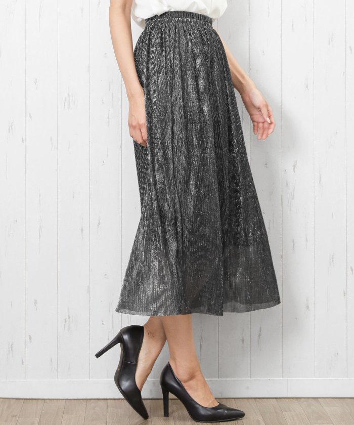 レディース ボトムス ラメ チュール プリーツスカート ミドル丈 ミリアンデニ Mili An Deni Magaseek