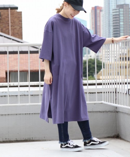 coen(coen)/USAコットンワイドワンピース2/PURPLE