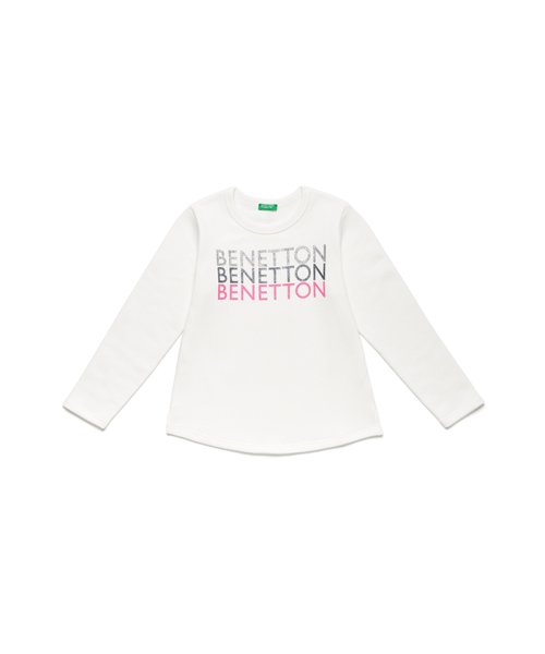 BENETTON (UNITED COLORS OF BENETTON GIRLS)(ユナイテッド　カラーズ　オブ　ベネトン　ガールズ)/グリッターロゴスウェット・パーカー/ホワイト