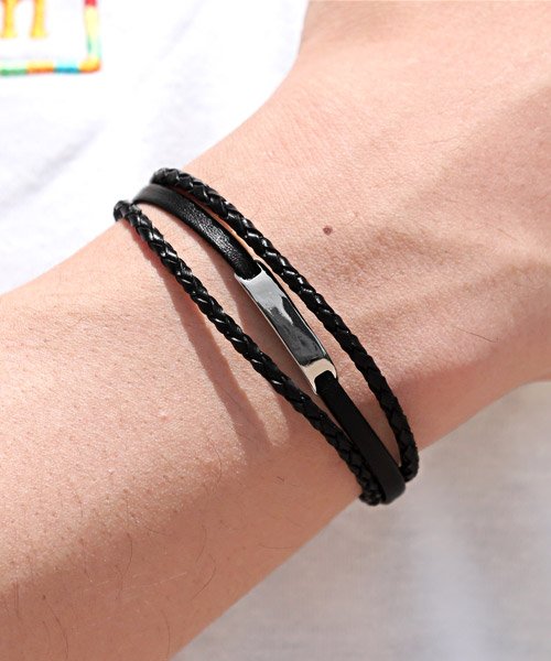 セール 編み込みレザーブレスレット ブレスレット メンズ レザー プレート ラグスタイル Luxstyle Magaseek