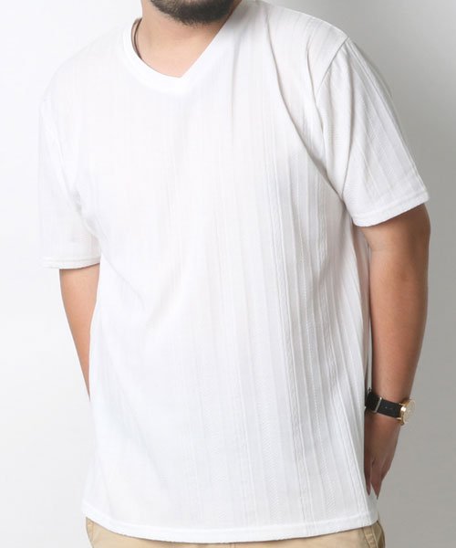 MARUKAWA(大きいサイズのマルカワ)/大きいサイズ ケーブル編み柄 半袖Tシャツ/ホワイト