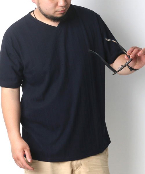 MARUKAWA(大きいサイズのマルカワ)/大きいサイズ ケーブル編み柄 半袖Tシャツ/ネイビー