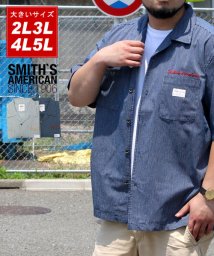 MARUKAWA(大きいサイズのマルカワ)/【SMITH’S AMERICAN】大きいサイズ ヒッコリー オープンカラーシャツ/ネイビー