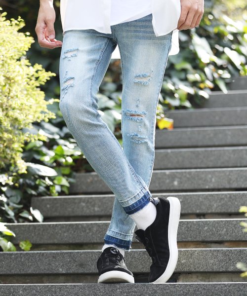 セール マルチタイプデニムパンツ ダメージ デニム ジーンズ メンズ デニムパンツ クラッシュ ストレッチ ジギーズショップ Jiggys Shop Magaseek