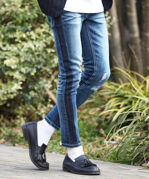 セール マルチタイプデニムパンツ ダメージ デニム ジーンズ メンズ デニムパンツ クラッシュ ストレッチ ジギーズショップ Jiggys Shop Magaseek