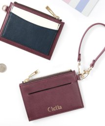 Clelia(クレリア)/パスケース レディース フラグメントケース トリコロール 定期入れ フェイクレザー 小銭入れ ミラー付き/ブルー