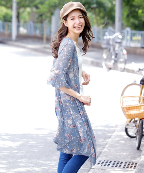 ベルスリーブ 花柄 シフォン ロングガウン プリマゼル Primazel Magaseek