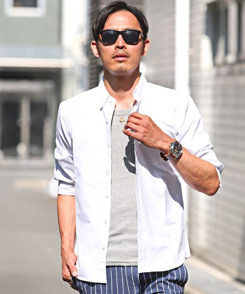 セール オックスフォード七分袖シャツ シャツ メンズ 7分袖 オックスフォード ボタンダウン ラグスタイル Luxstyle Magaseek