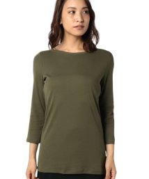 BENETTON (women)(ベネトン（レディース）)/袖ロゴ刺繍ボートネック7分袖Tシャツ・カットソー/カーキ