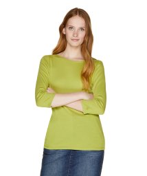 BENETTON (women)(ベネトン（レディース）)/袖ロゴ刺繍ボートネック7分袖Tシャツ・カットソー/ライトグリーン