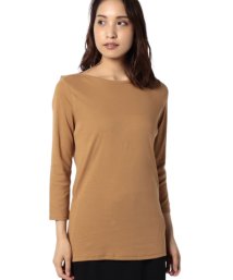 BENETTON (women)(ベネトン（レディース）)/袖ロゴ刺繍ボートネック7分袖Tシャツ・カットソー/ブラウン