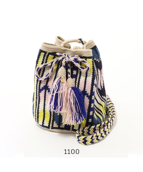 GUANABANA(グアナバナ)/Guanabana Handmade グアナバナ Wayuu bag MEDIUM ワユーバッグ 巾着 ショルダーバッグ ポシェット 幾何学柄 エスニック/03ブルー系