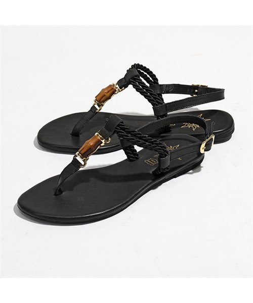 HELIOS SANDALS(ヘリオスサンダル)/HE5 0012 レザー ストラップ フラットサンダル バンブー BLACK レディース/BLACK