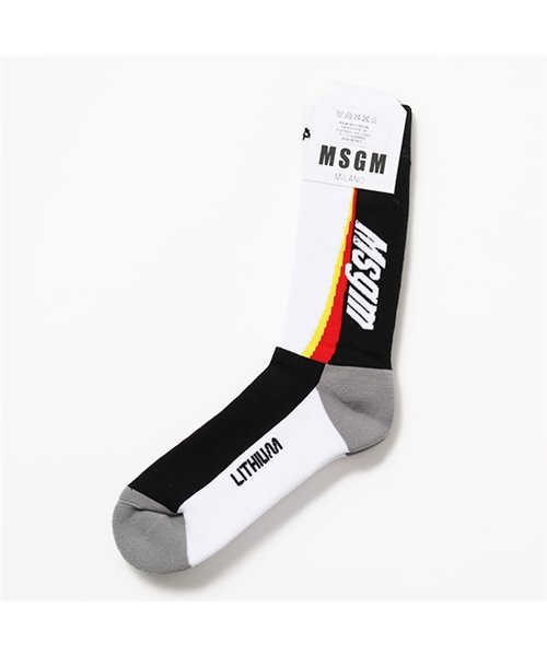 MSGM(MSGM)/MS01 ロゴ ハイソックス 靴下 18 メンズ/ホワイト×ブラック
