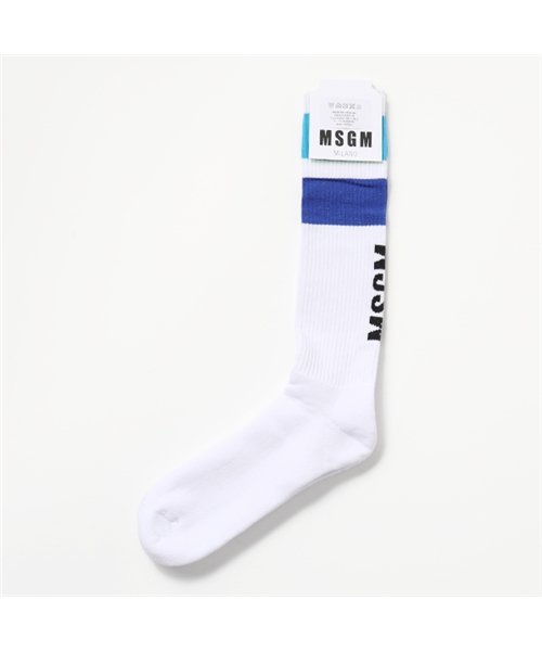MSGM(MSGM)/MS09 ロゴ リブ ハイソックス 靴下 89 メンズ/ホワイト×ブルー