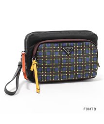 PRADA(プラダ)/2NE012 2BUM ナイロン ポーチ クラッチバッグ 三角ロゴプレート リストレット付き チェック カラー2色 メンズ/マルチ2