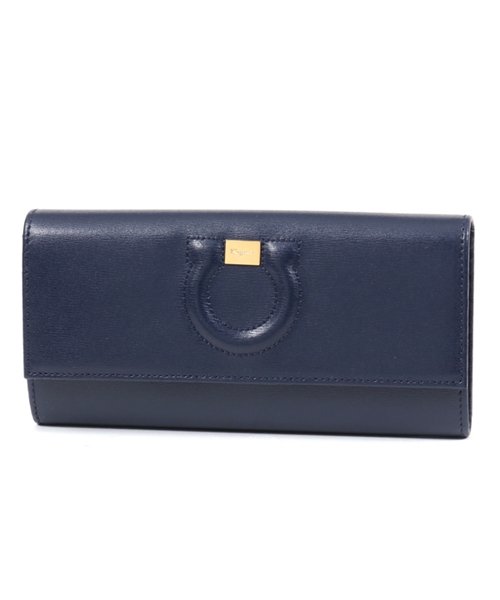 FERRAGAMO(フェラガモ)/22 C827 ガンチーニ レザー 二つ折り長財布 NAVY レディース/NAVY