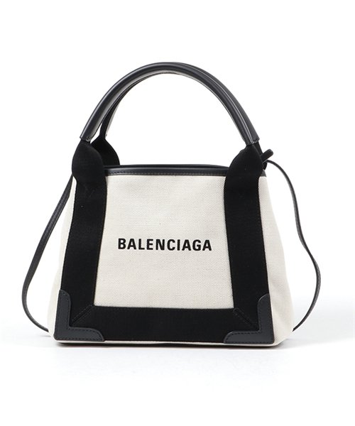 BALENCIAGA(バレンシアガ)/390346 AQ38N NAVY CABAS XS AJ キャンバス トートバッグ ショルダーバッグ 1081－NATUREL/NOIR レディース/WHITE