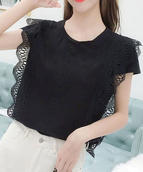 セール ブラウス レディース おしゃれ レース トップス フリル ブラウス 半袖 きれいめ 清楚 即納 ミニミニストア Miniministore Magaseek
