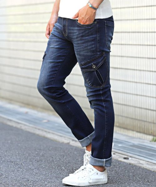 セール デニムカーゴパンツ カーゴパンツ メンズ スキニー デニム