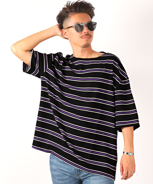 ボーダー柄ボートネック半袖tシャツ Tシャツ メンズ 半袖 5分袖 ボートネック ボーダー ラグスタイル Luxstyle Magaseek