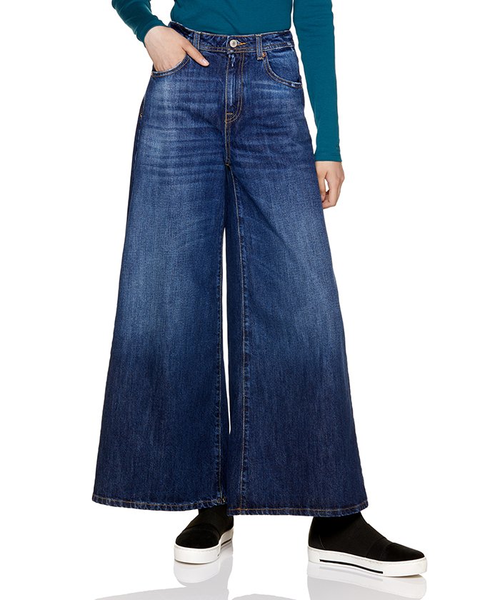 セール クロップドデニムワイドパンツ ベネトン レディース Benetton Women Magaseek