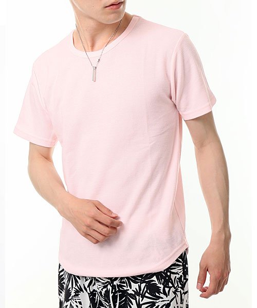 TopIsm(トップイズム)/ラウンドカット2重織Tシャツ/ピンク