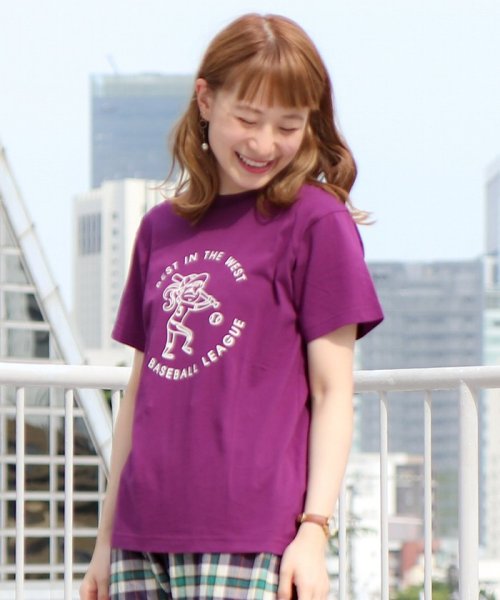 coen(coen)/カレッジプリントベーシックTシャツ2/PURPLE