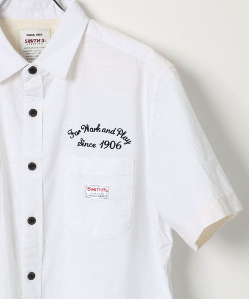 LAZAR(ラザル)/【Lazar】SMITH'S AMERICAN/スミスアメリカン シャンブレー 刺繍 半袖ワークシャツ/ホワイト