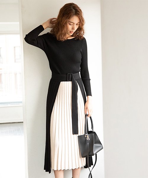 プリーツリブニットワンピース フレイ アイディー Fray I D Magaseek