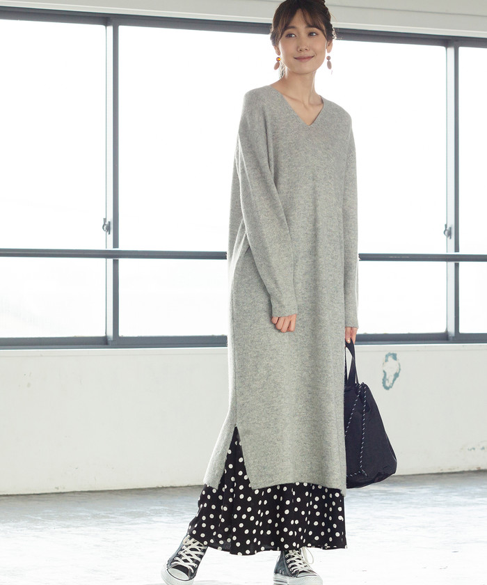 セール Web限定 手洗いできる 着丈110cm ラムウールvネックロングワンピース コーエン Coen Magaseek