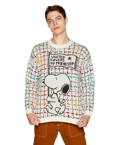 セール スヌーピーコラボ クルーネックニット セーターjcc ベネトン メンズ Benetton Mens Magaseek