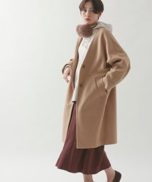 coen(coen)/【WEB限定カラー：ブラック・ナチュラル】ジャージメルトンVネックノーカラーコート/BEIGE