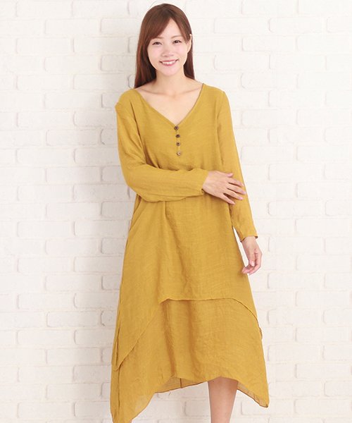 セール Aライン胸ボタンワンピース レディース シンプル 春 夏 カジュアル ゆったり S S Vl 53 アミュレット Amulet Magaseek