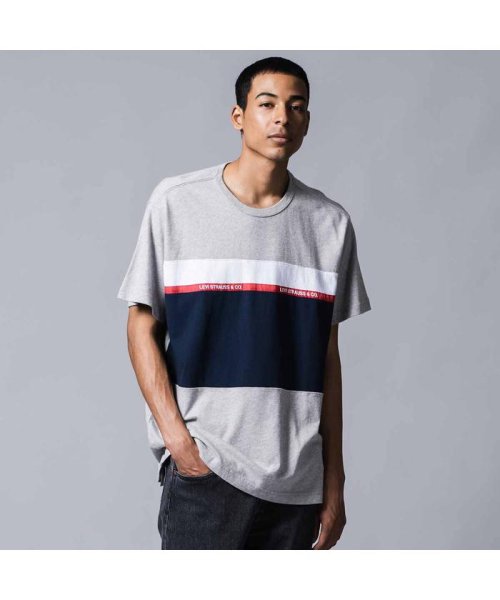 Levi's(リーバイス)/MIGHTY PIECED Tシャツ TAPE APPLIQUE M GREY HTHR/ DRESS BLUES/MULTI-COLOR