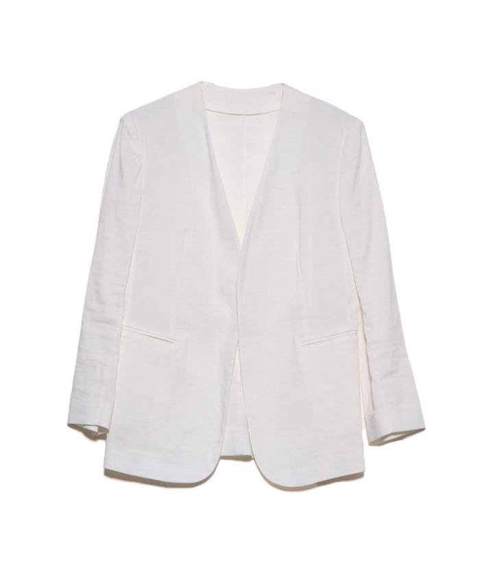 セール リネーム Rename リネンノーカラージャケット ホワイト
