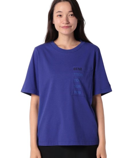 BENETTON (women)(ベネトン（レディース）)/コットンポケット付きブランドロゴTシャツ・カットソー/ブルー