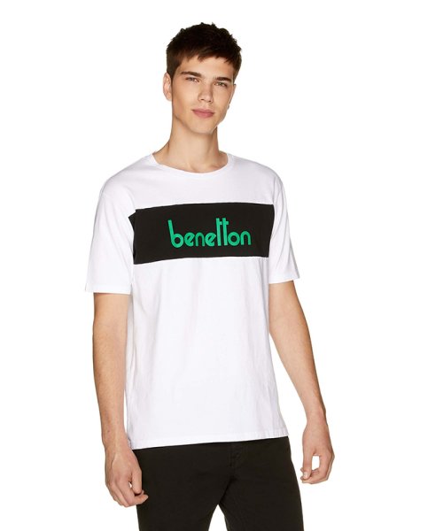 BENETTON (mens)(ベネトン（メンズ）)/パネルロゴ半袖Tシャツ・カットソー/ホワイト