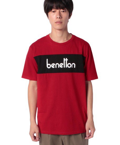 BENETTON (mens)(ベネトン（メンズ）)/パネルロゴ半袖Tシャツ・カットソー/レッド
