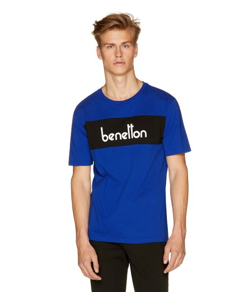 BENETTON (mens)(ベネトン（メンズ）)/パネルロゴ半袖Tシャツ・カットソー/ブルー