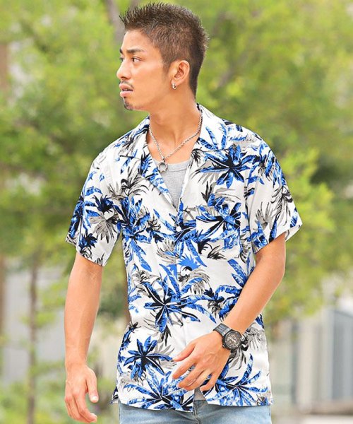 セール ボタニカル柄オープンカラー半袖シャツ シャツ メンズ オープンカラー 半袖 ボタニカル ラグスタイル Luxstyle Magaseek