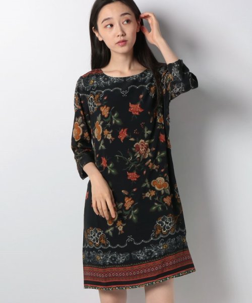 Desigual(デシグアル)/WOMAN WOVEN DRESS 3/4 SLEEVE/ブラック系