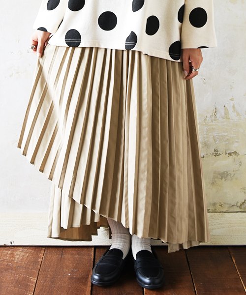 レイヤードプリーツラップスカート F レディース 春秋 スカート ベージュ パープル ブラウン ブラック バックゴム プリーツ ラップスカート 大人きれい ポリ アンドイット And It Magaseek